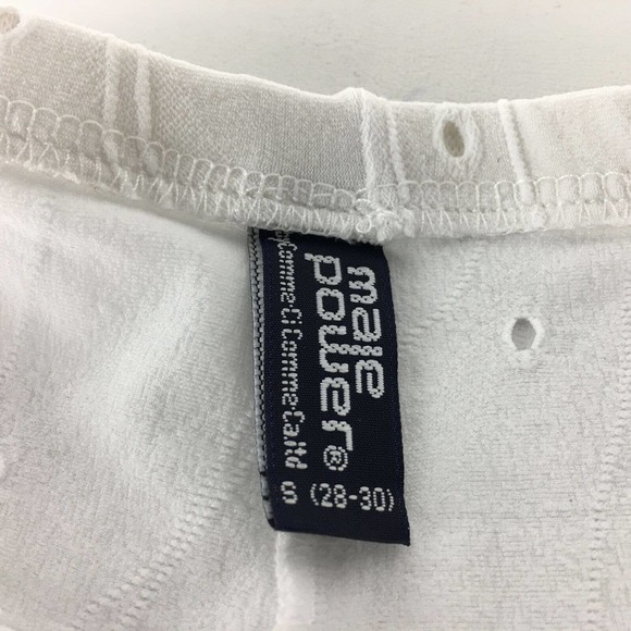 Male Power #153-53B Eyelet Detail Pouch Short, Men's Size S - White - Picture 3 of 5